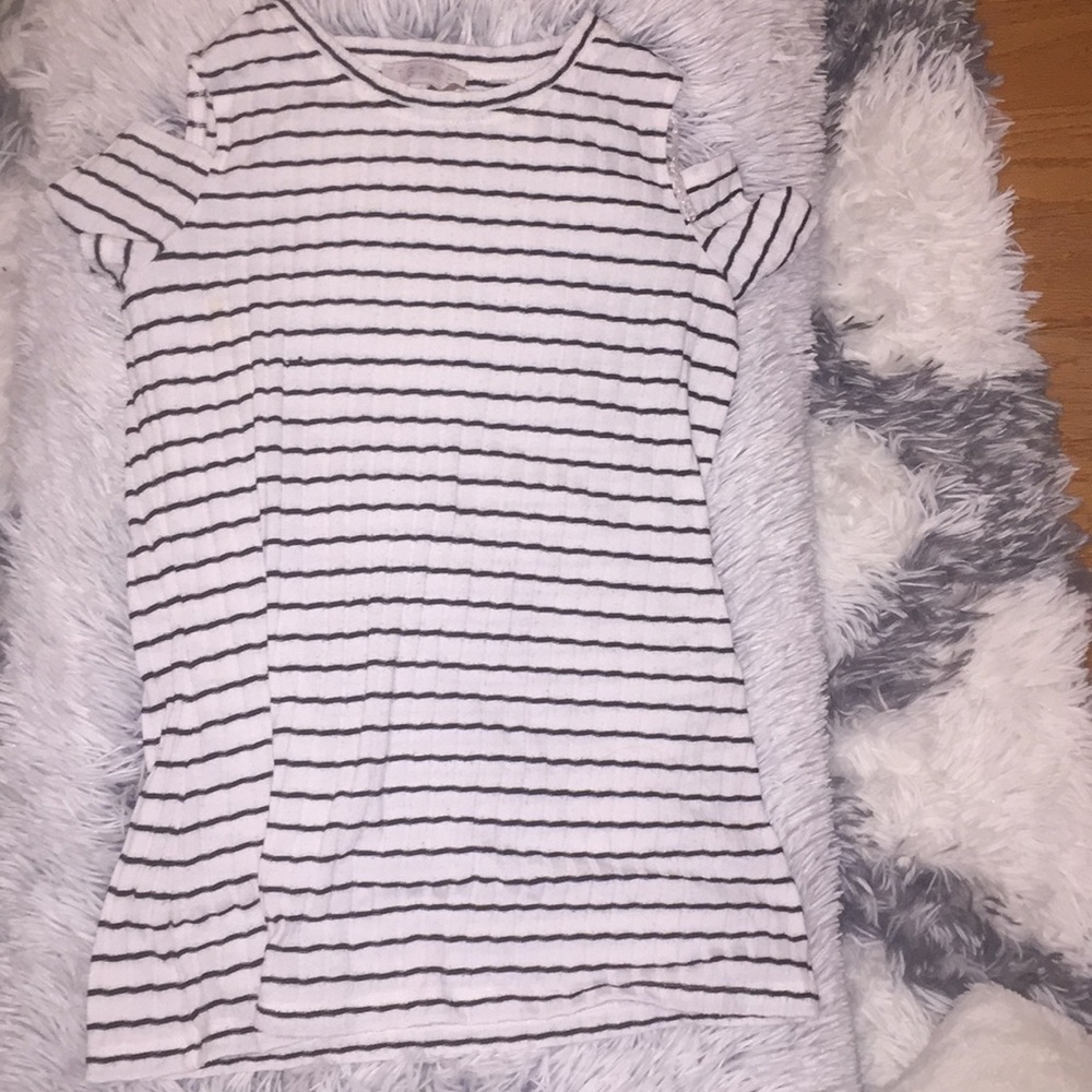 black and white striped open shoulder